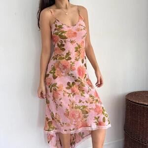 Betsey Johnson x Urban Outfitters Slip Dress Small Pink Floral Vintage Y2K Fairy